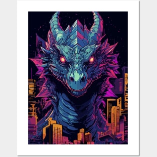 Cyberpunk Dragon in City Posters and Art